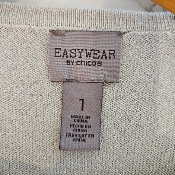 CHICO'S Easywear Lightweight Knit Tunic Pullover Gold Metallic Size 1  Medium - Picture 4 of 10